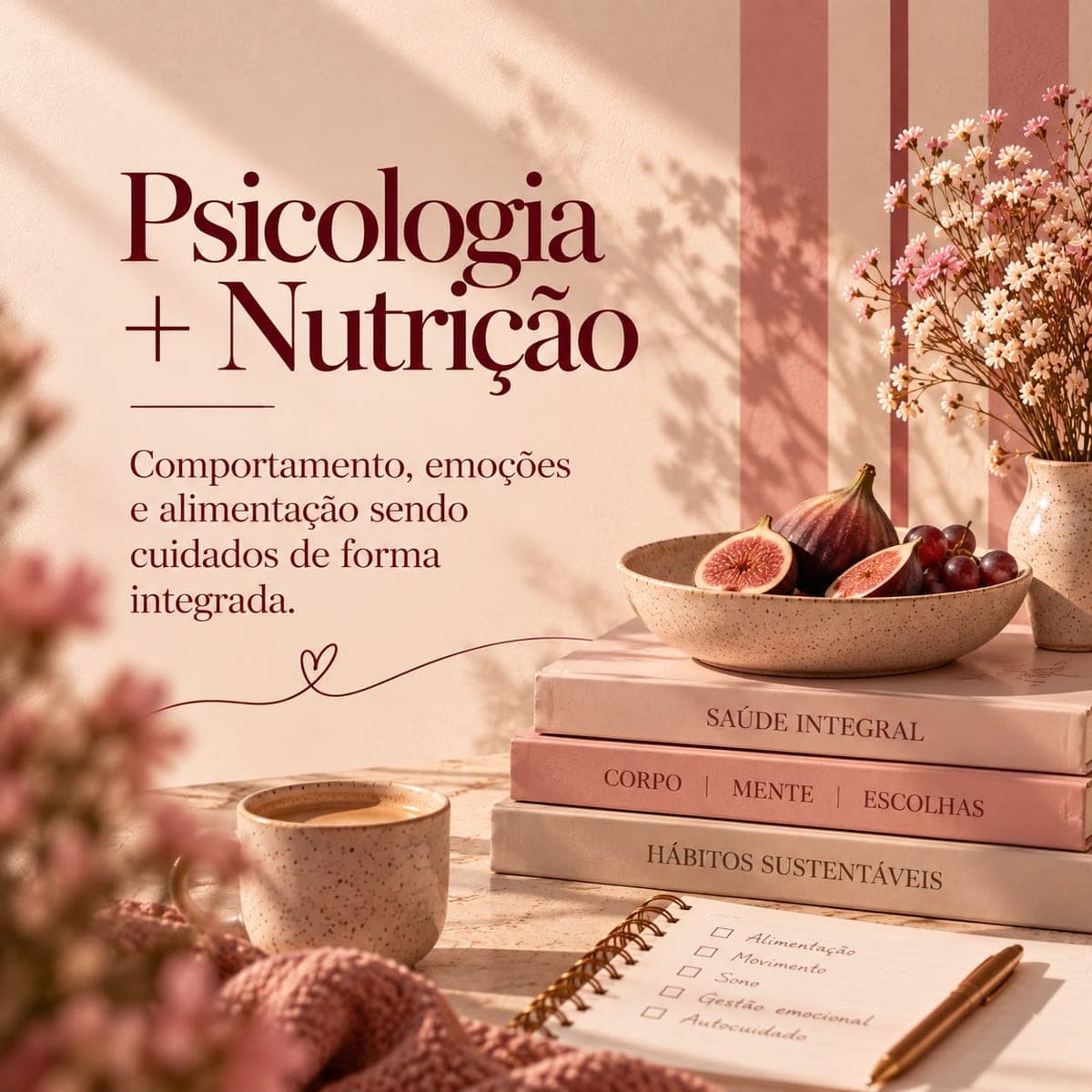 Psicologia + Nutrição: Comportamento, emoções e alimentação sendo cuidados de forma integrada.